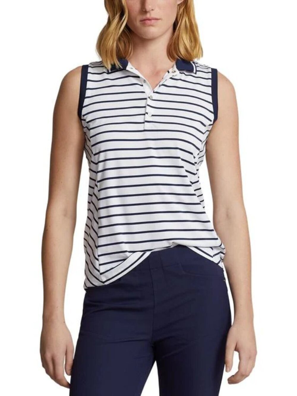 RLX Ralph Lauren Golf Women's Tailored Fit Stripe Airflow Sleeveless Polo Shirt